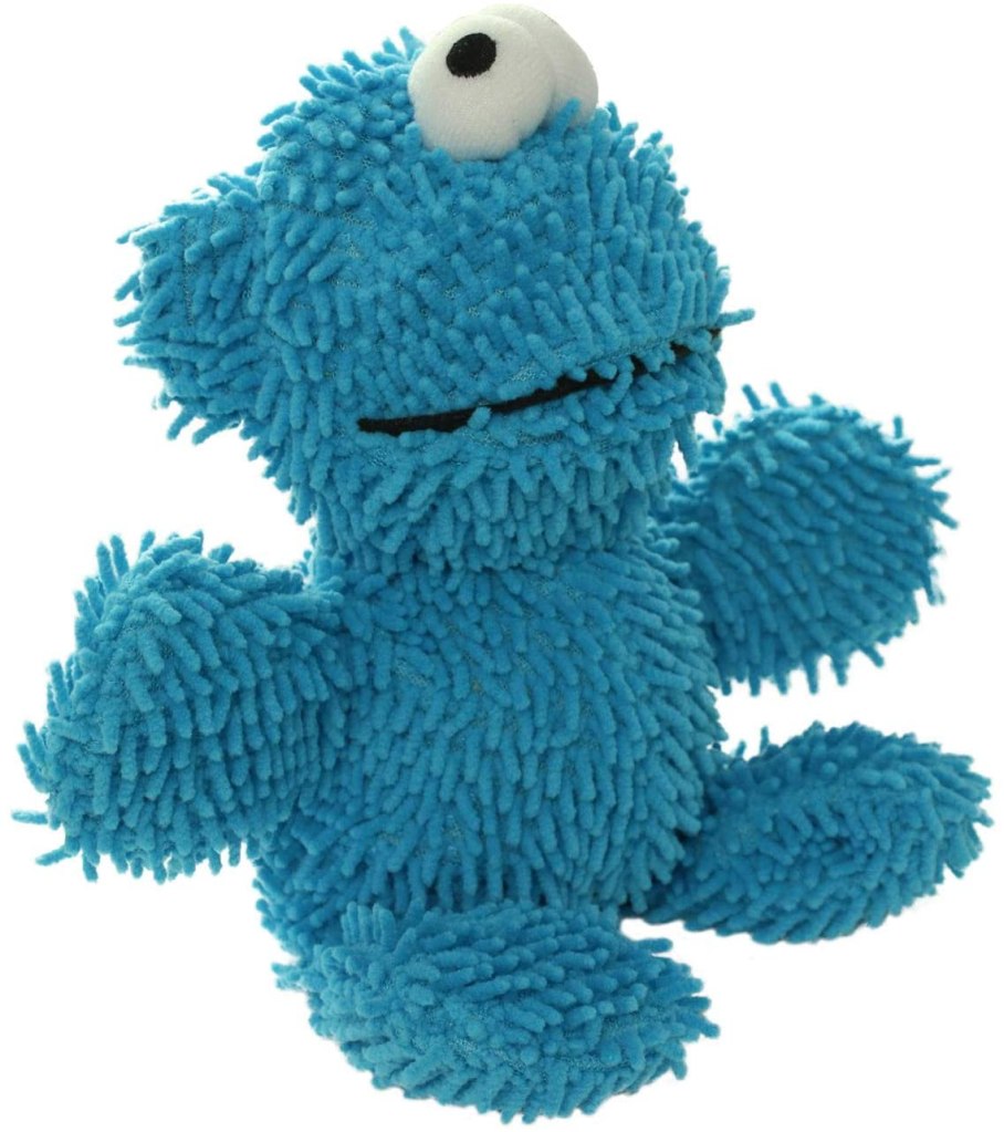 blue monster dog toy with microfiber fabric